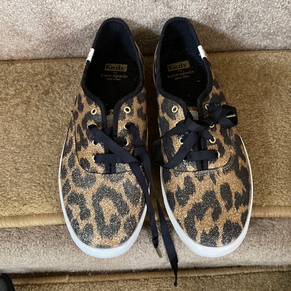 KEDS(KATE SPADE) Shoes - KEDS(BY KATE SPADE)-LIKE NEW LEOPARD PATTERN SNEAKERS W/BLACK GOLD TIPPED LACES
